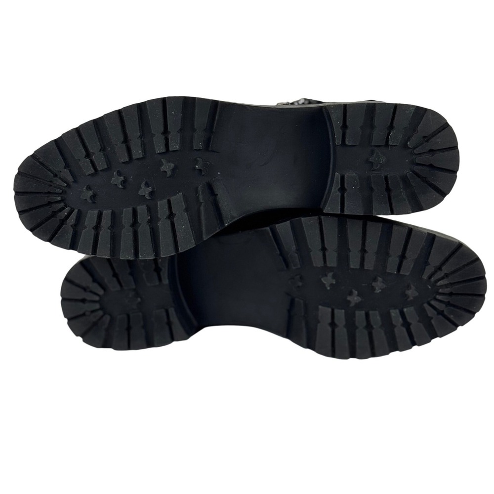 Black Moto Combat Boots Rhinestone Buckle Lug Sole Punk Biker Edgy Glam Size 8 - Picture 11 of 11